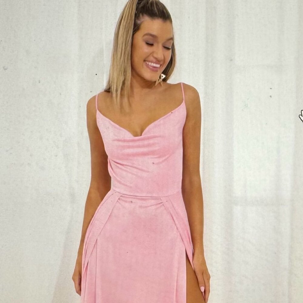 Lucy in the Sky Metallic Maxi Dress in Pink Shimmer